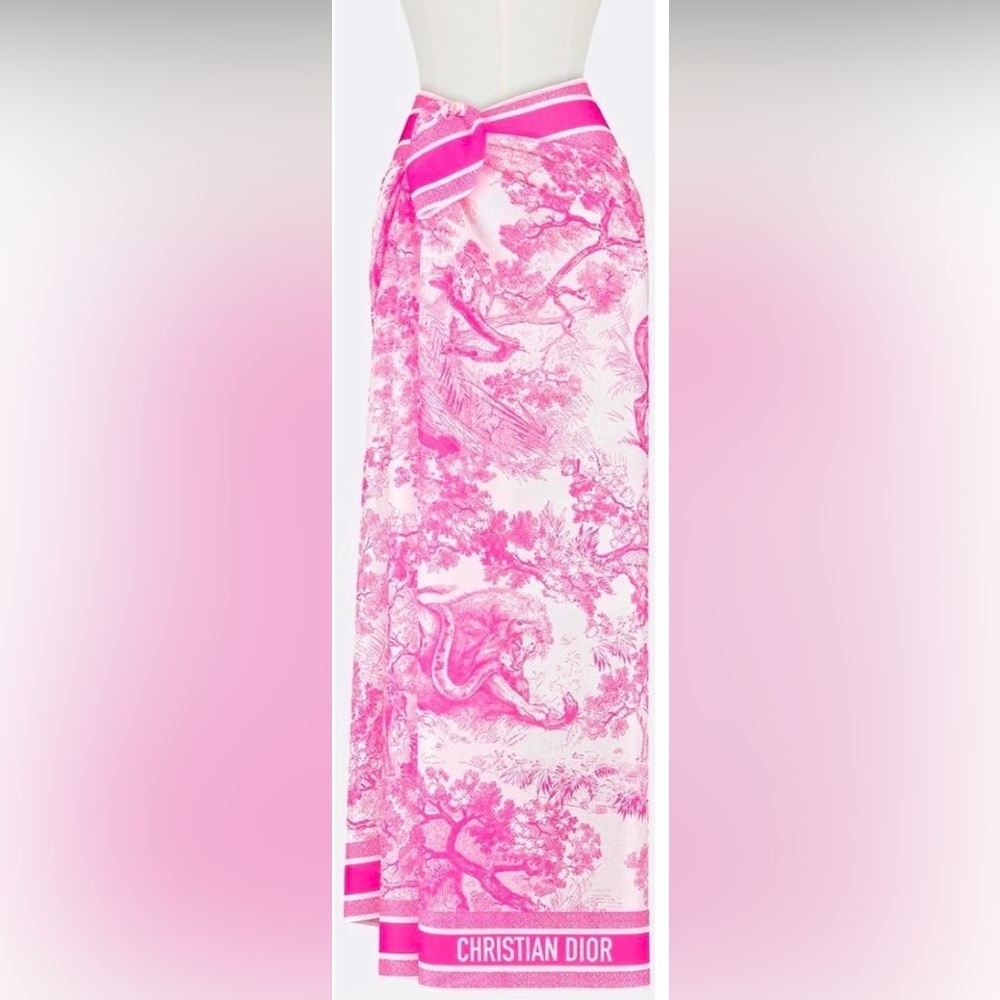 Christian Dior Pink Rose Toile de Jouy Sarong Pareo